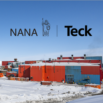 Colorful industrial buildings in a snowy landscape with NANA and Teck logos above.