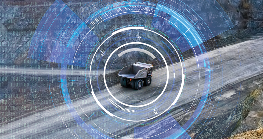 A truck on a road with digital overlay, suggesting the use of advanced technology in transportation.